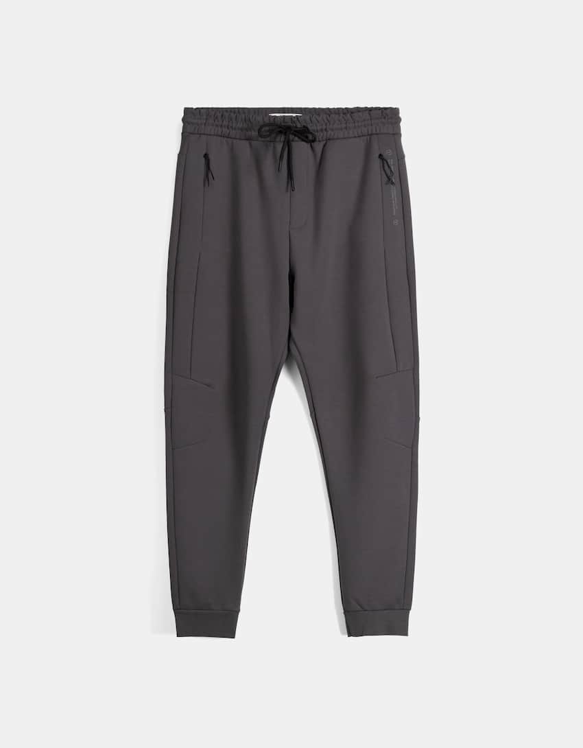 Plush jogger trousers with seams-Grey-4