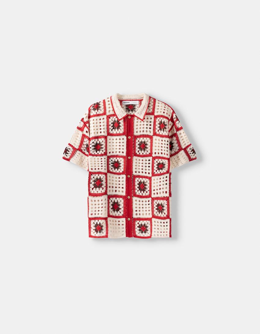 قميص كروشيه مربعات بأكمام قصيرة-عقيقي-5