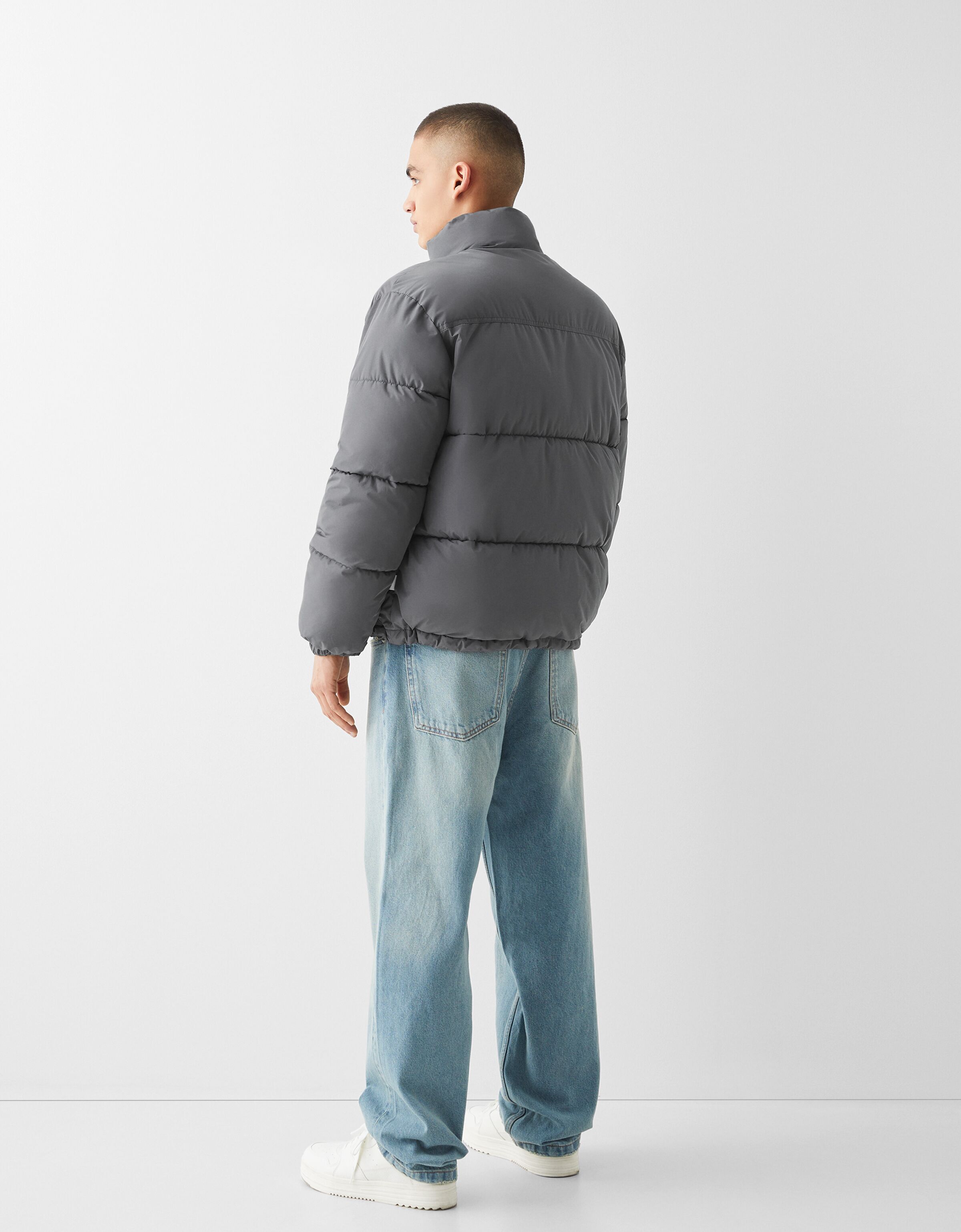 Grey puffer best sale jacket mens