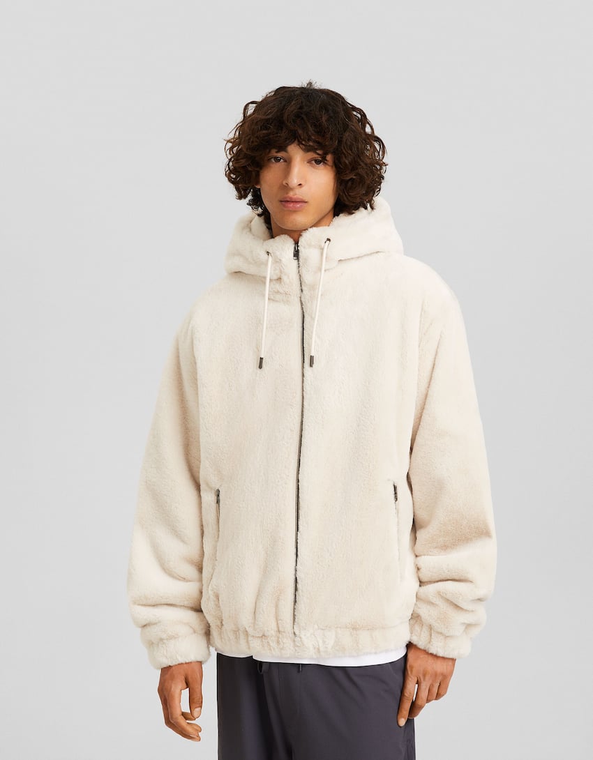 Fuzzy jacket with hood - Men | Bershka