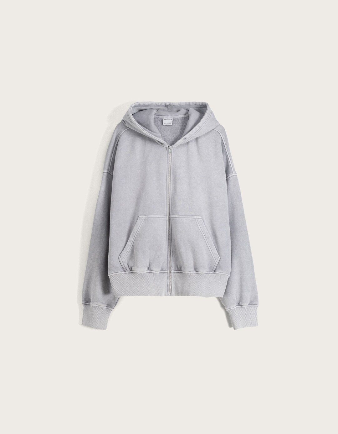 Faded-effect cropped zip-up hoodie