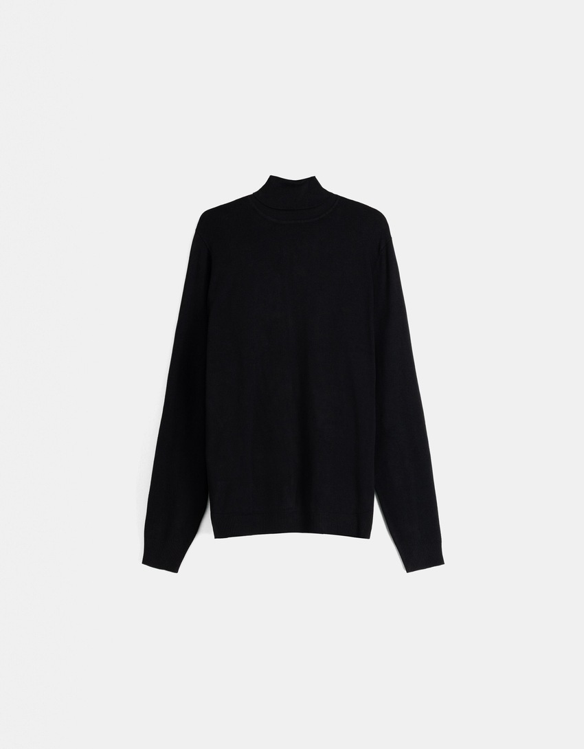 Pull col roulé fin-Noir-4