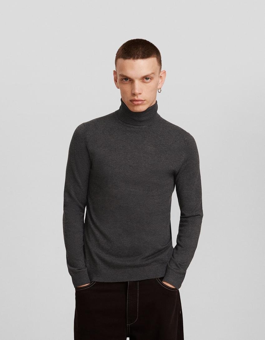 High neck thin sweater-Dark grey-0