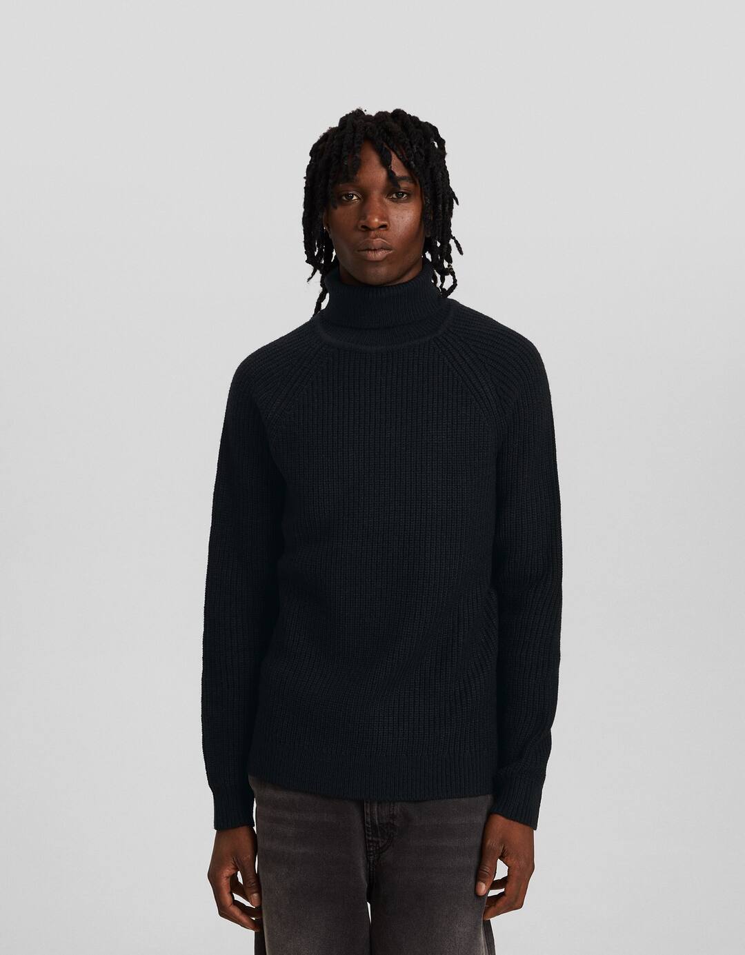 Felt texture high neck sweater