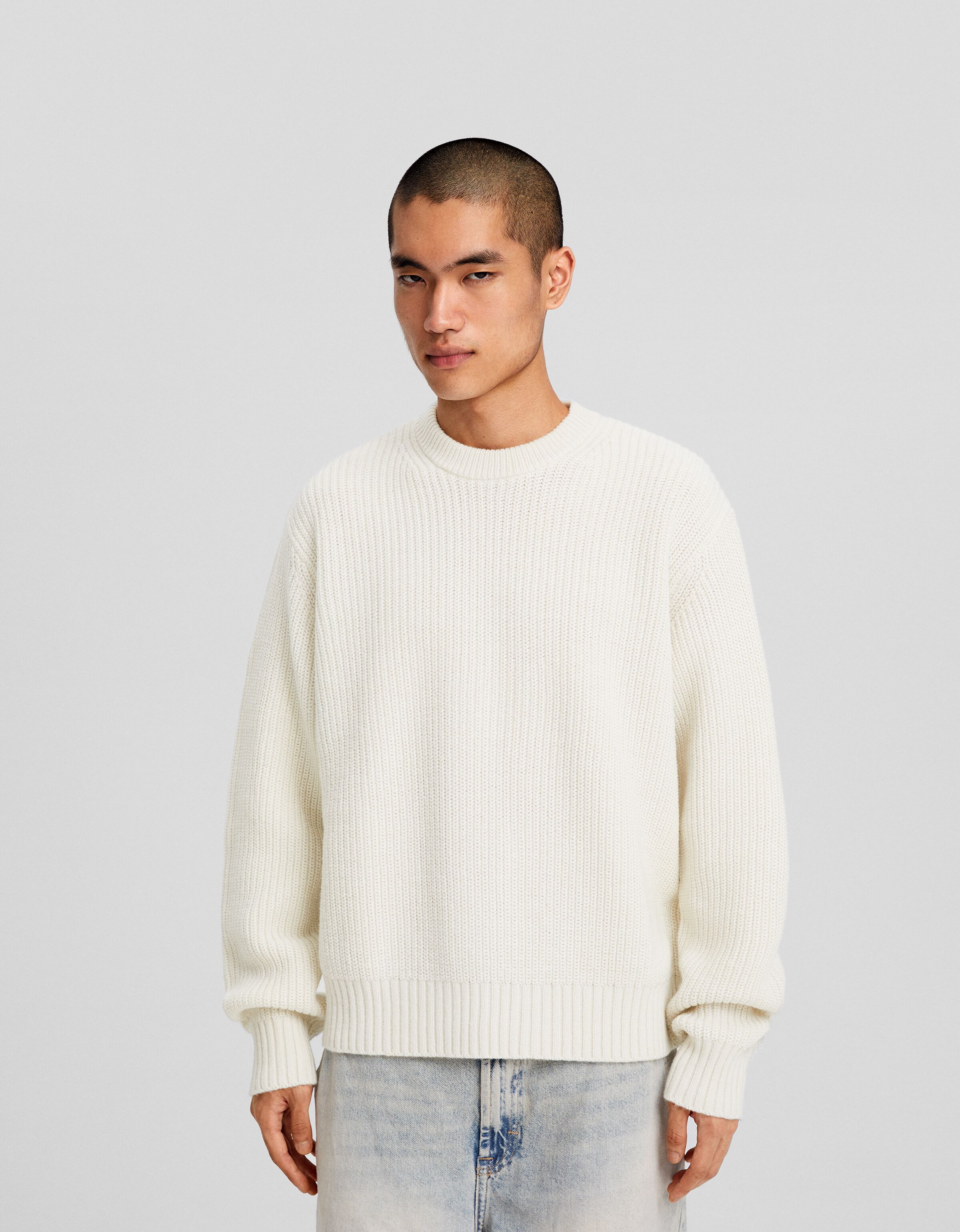 Textured crew neck wool blend sweater Sweaters and cardigans