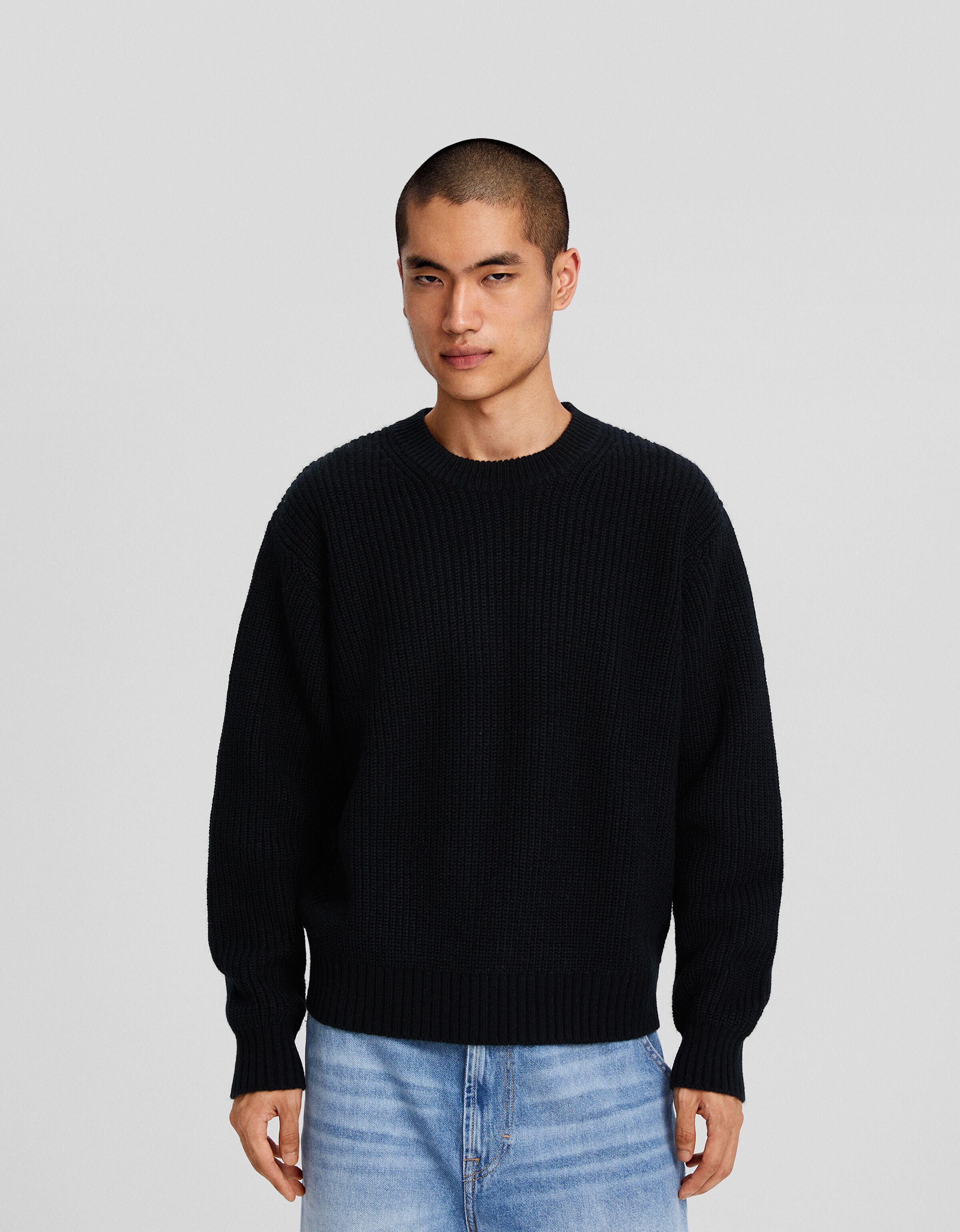 Textured crew neck wool blend sweater Men Bershka