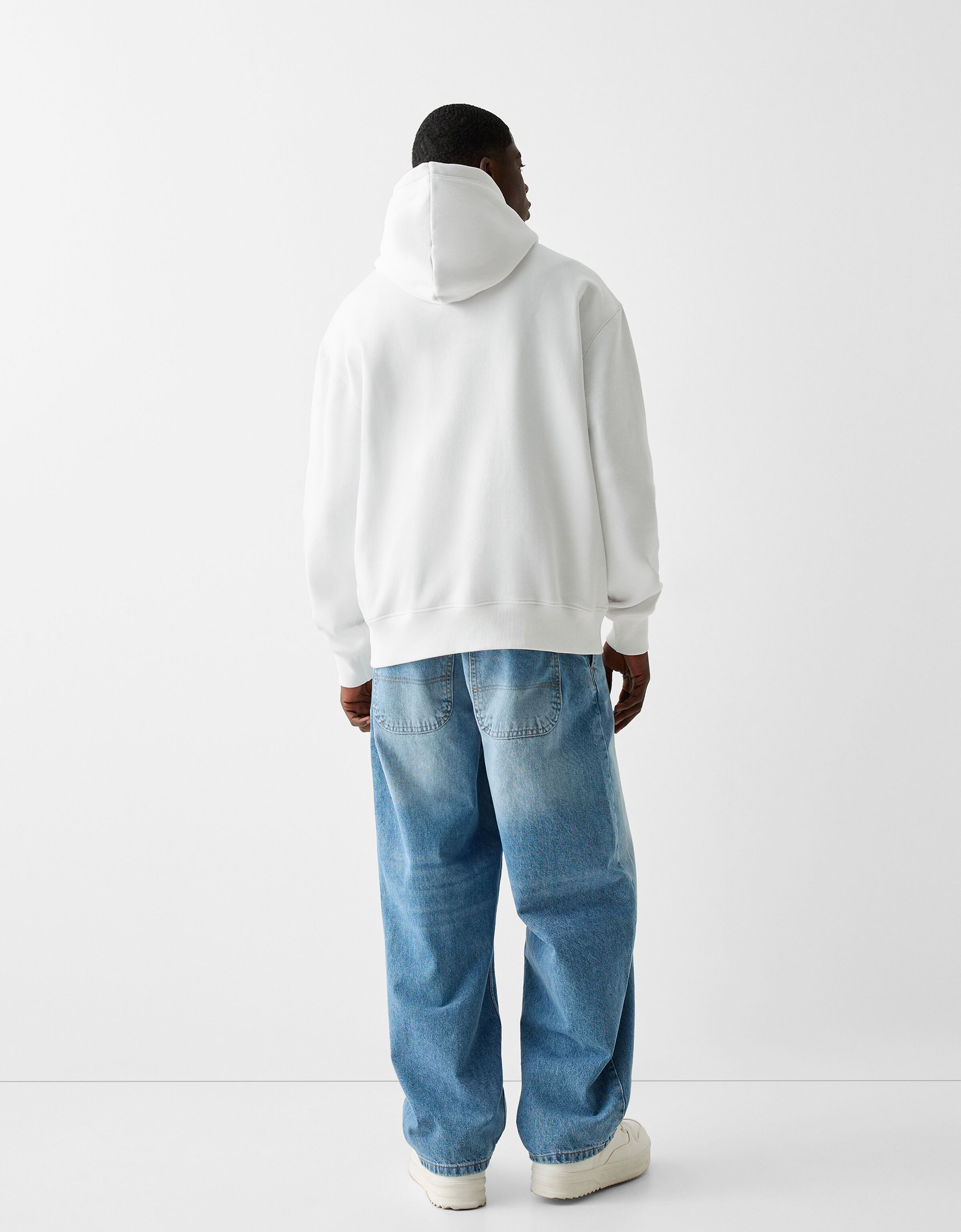 Bershka hoodie with online vertical stripes in white