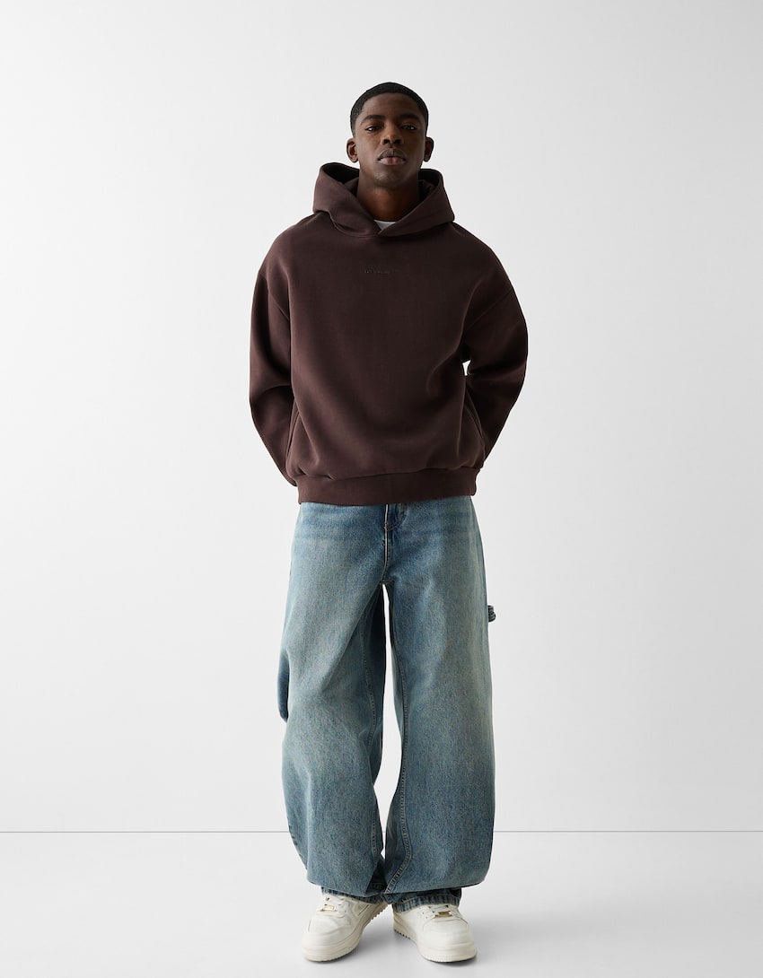 Boxy fit hoodie-Brown-3