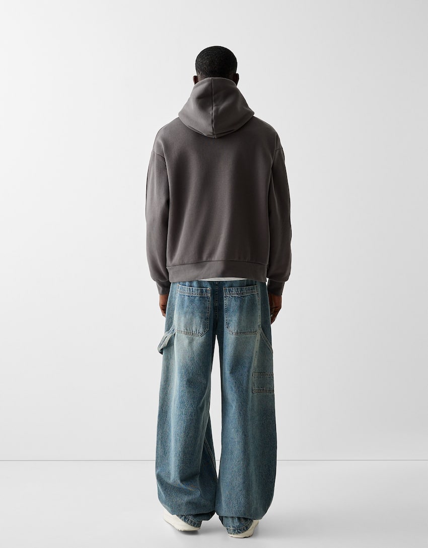 Boxy fit hoodie-Grey-1