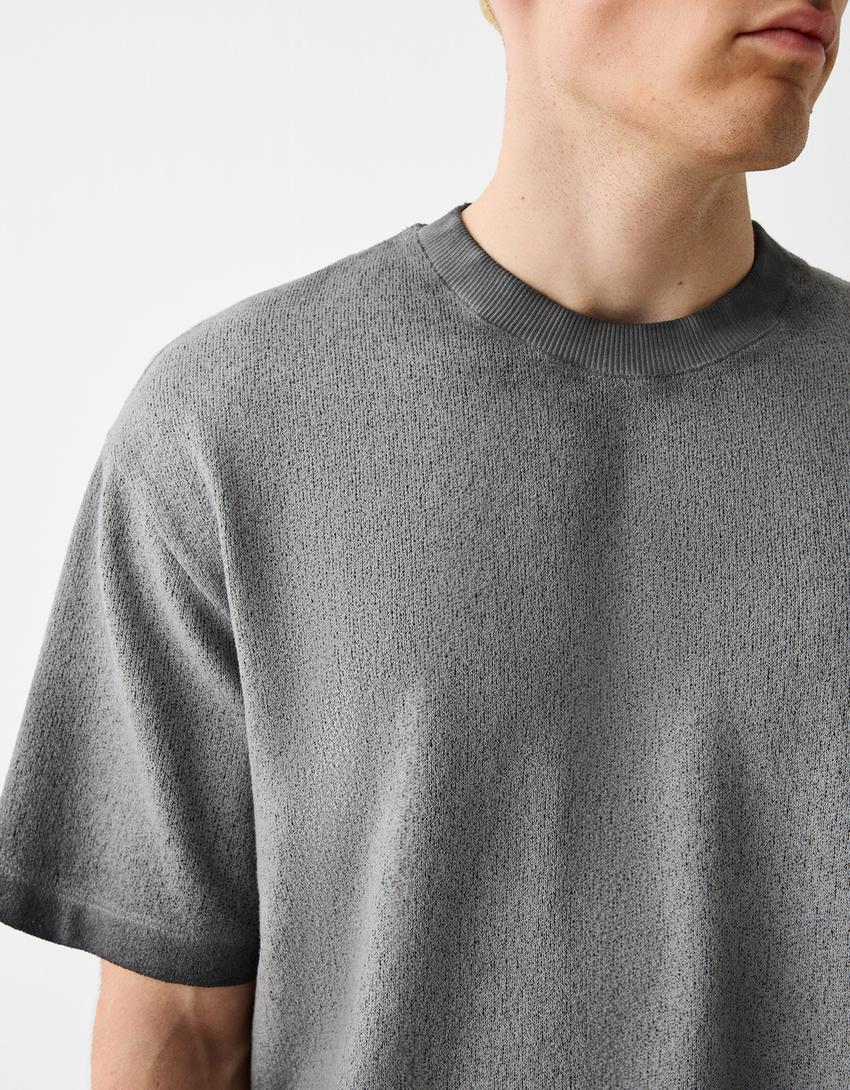 T-shirt de manga curta em efeito lavado-Cinza-5