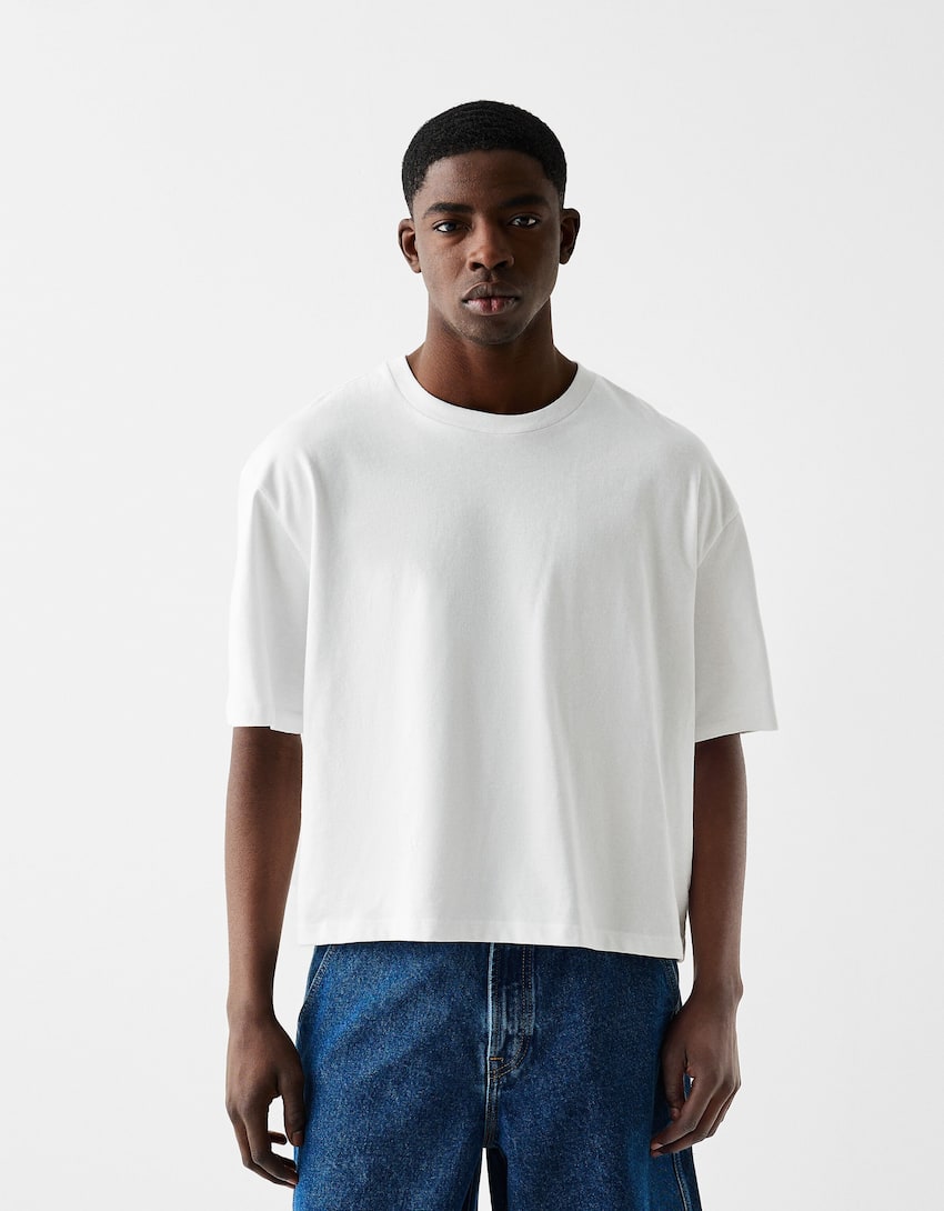 Boxy fit cropped short sleeve T-shirt-White-0