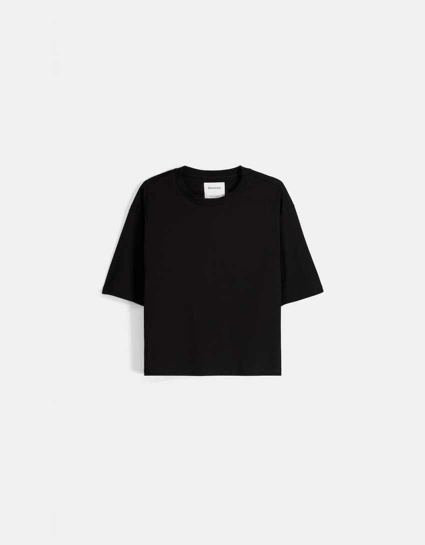 Boxy fit cropped short sleeve T-shirt-Black-4