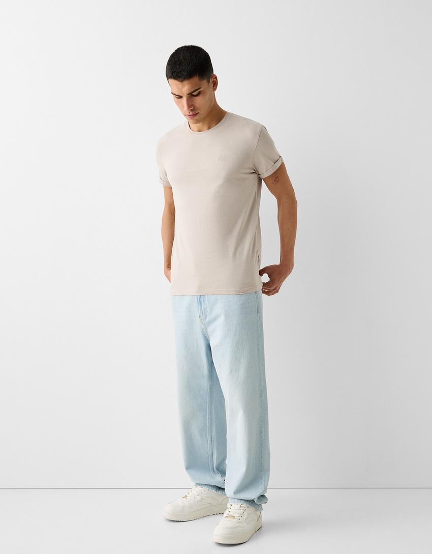 T-shirt manches courtes muscle fit-Camel-3