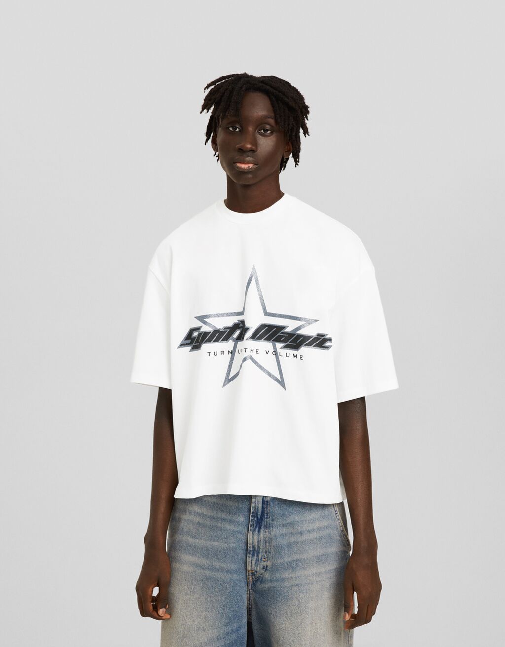 T shirt manches courtes cropped imprim brillant