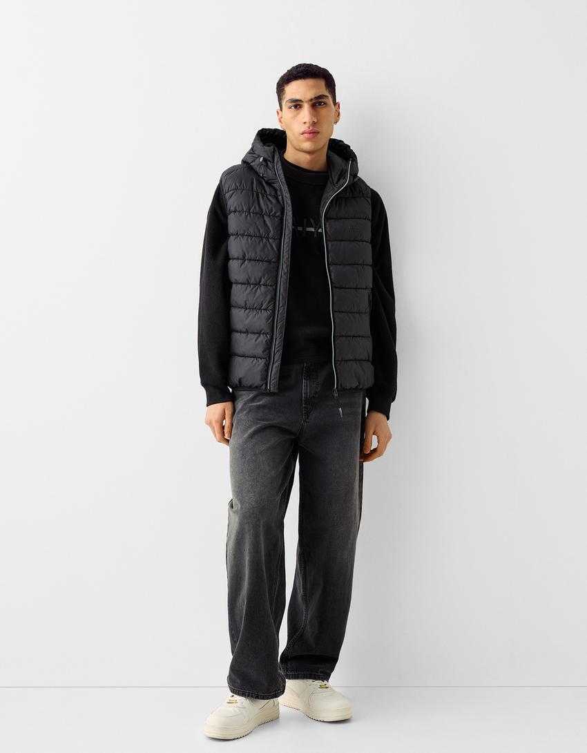 Gilet matelassé léger sans manches capuche-Noir-3