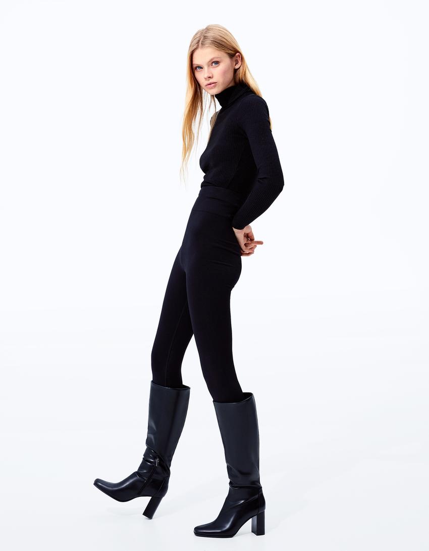 بوت بسحاب وكعب عريض-أسود-1