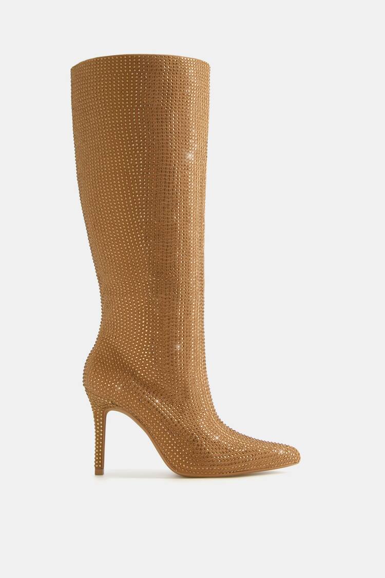 High-heel boots with rhinestones
