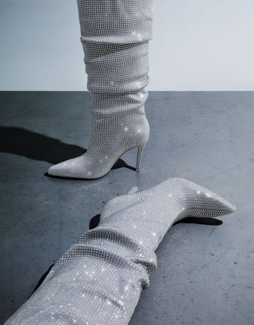 Shiny stiletto-heel boots-SILVER-2