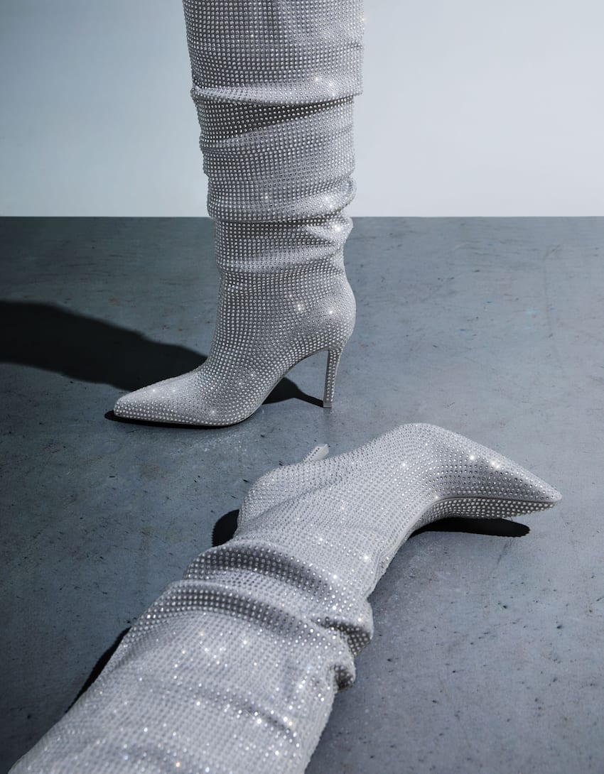 Shiny stiletto-heel boots-SILVER-2