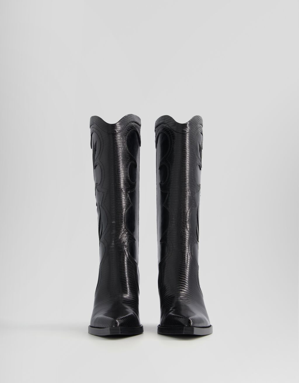 Contrast embroidered high-heel cowboy boots-BLACK-3