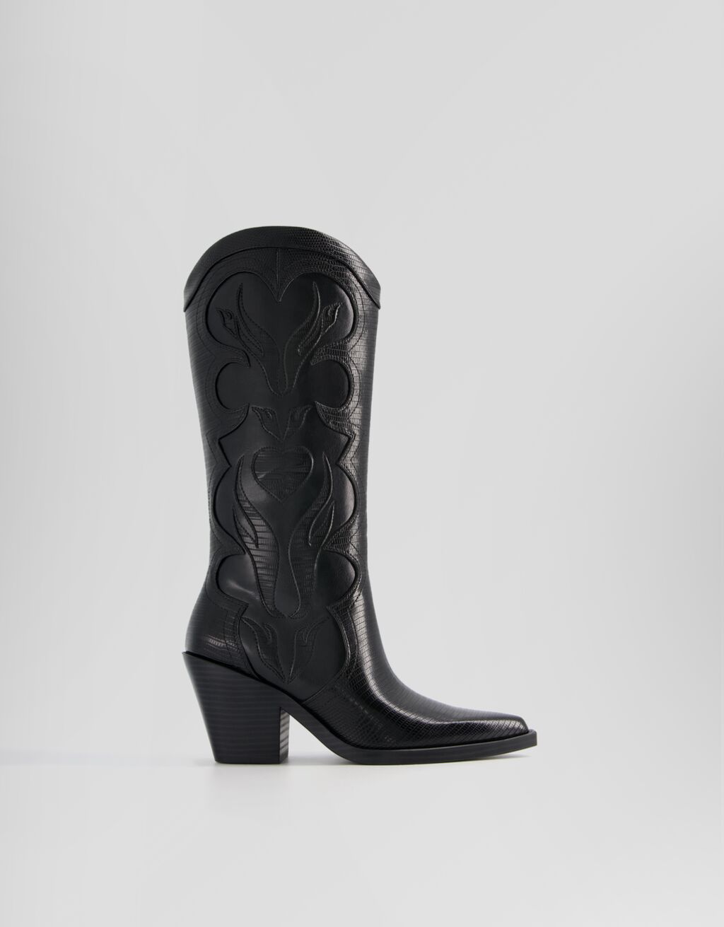 Contrast embroidered high-heel cowboy boots-BLACK-6