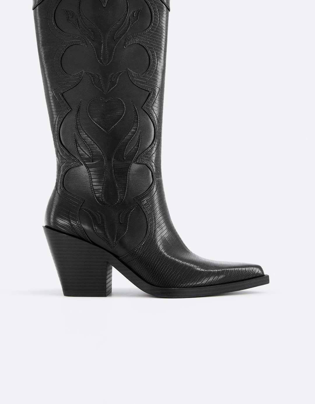 Contrast embroidered high-heel cowboy boots