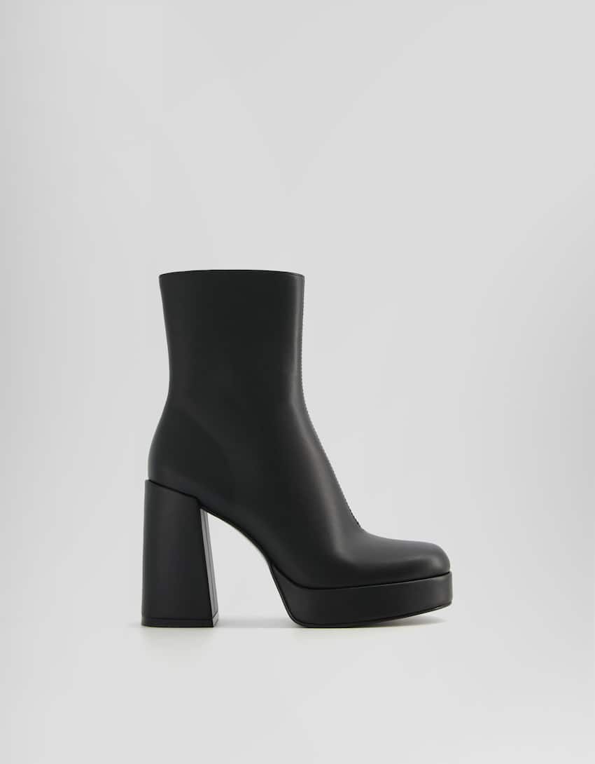 Block heel platform ankle boots-BLACK-5