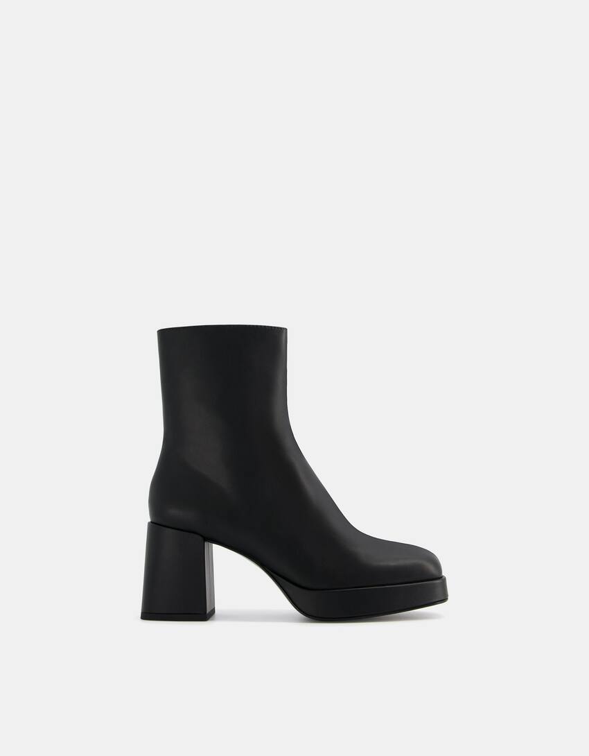 Mini platform block heel ankle boots-BLACK-5