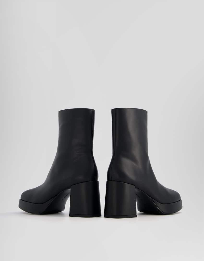 Mini platform block heel ankle boots-BLACK-1