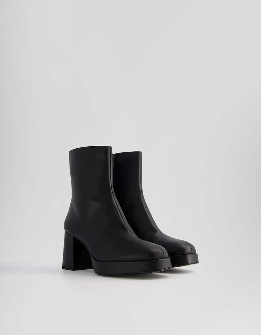 Mini platform block heel ankle boots-BLACK-0