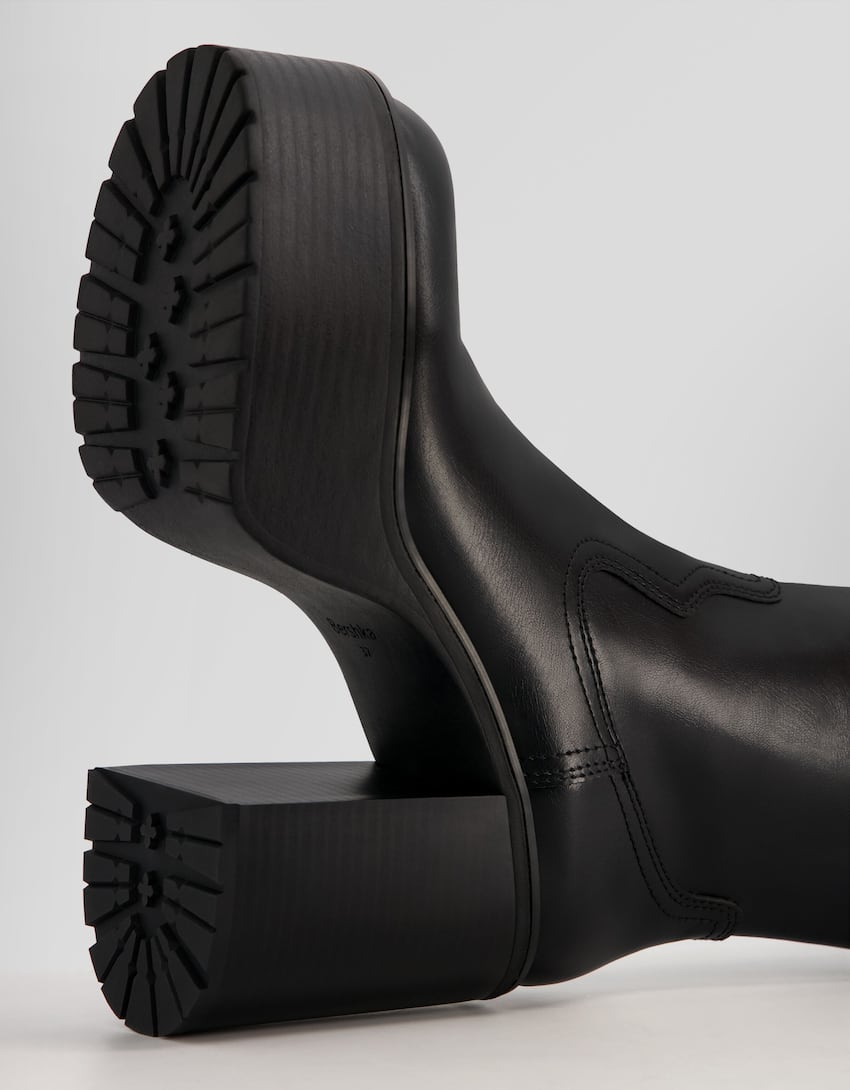 Block heel platform ankle boots-BLACK-1