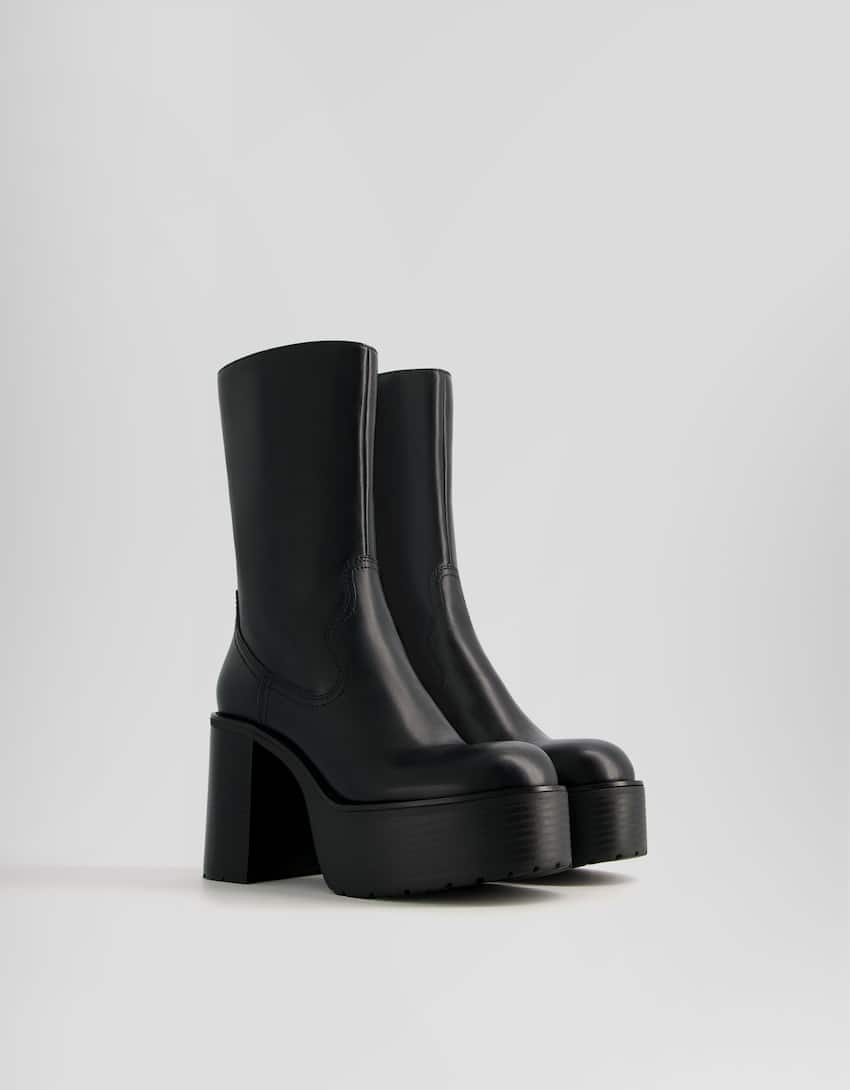 Block heel platform ankle boots-BLACK-0