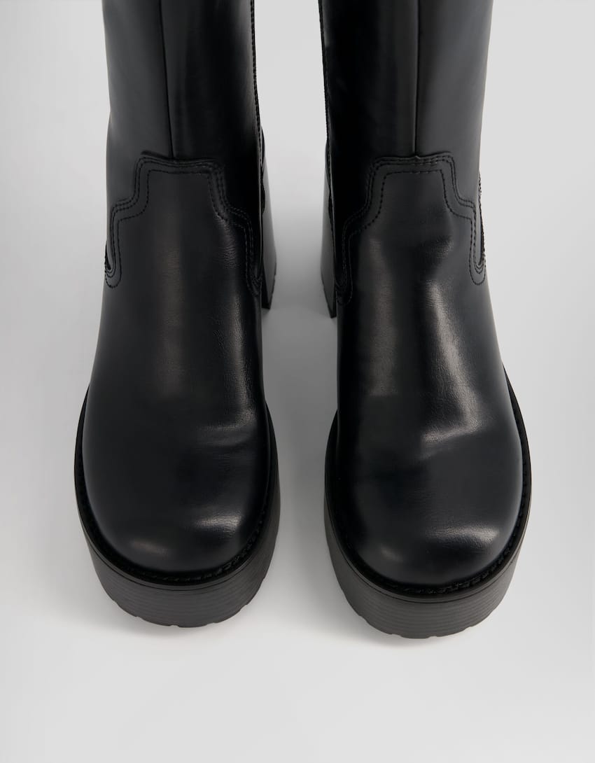 Block heel platform ankle boots-BLACK-2
