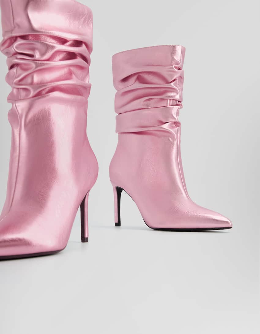 Metallic slouchy ankle boots-Pink-3