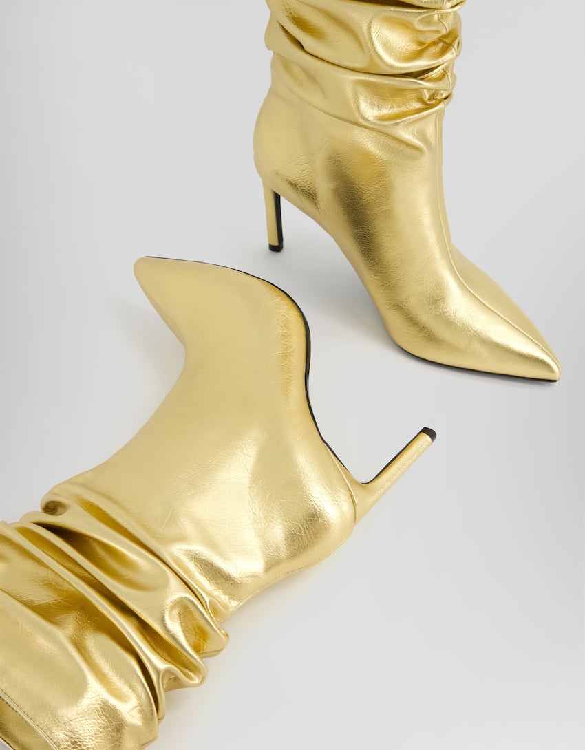 Metallic slouchy ankle boots-Gold-4