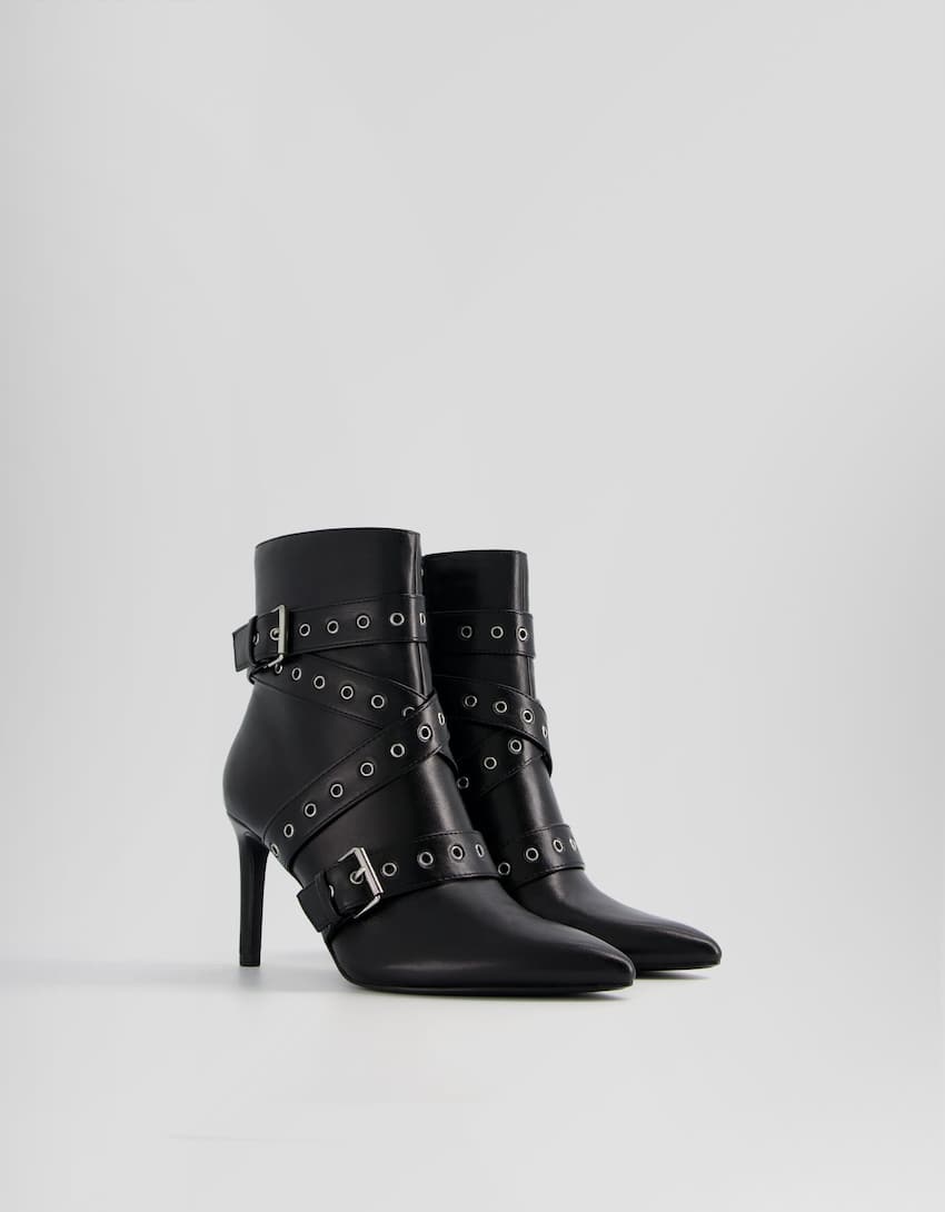 Stiletto-heel ankle boots with straps with studs and buckles - Women ...