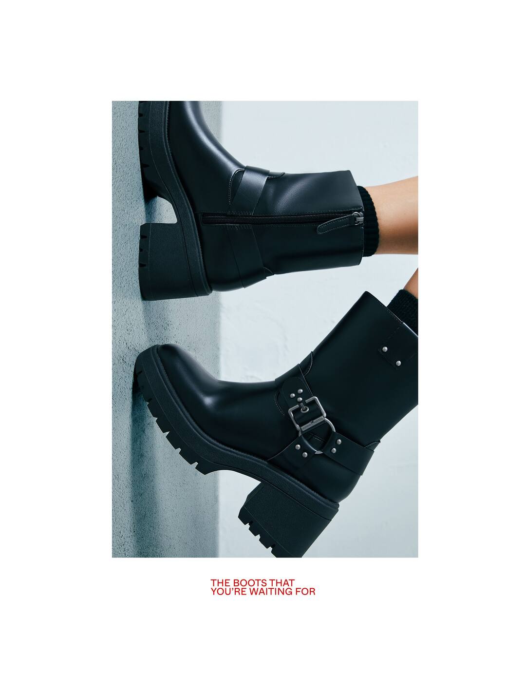 Heeled biker ankle boots with buckles