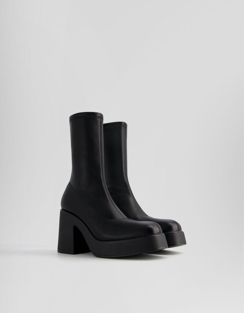 Botins tacão plataforma justos.-Preto-0
