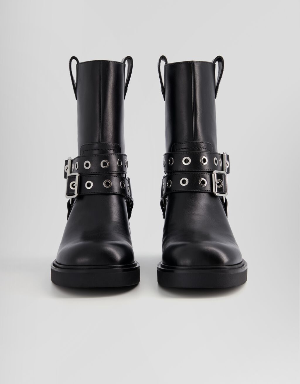 Biker ankle boots with buckle details-BLACK-2