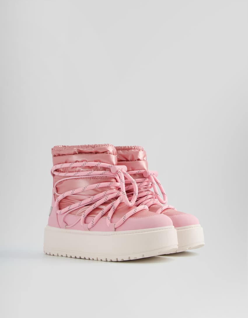 Padded ankle boots with lace-up detail-Pink-0
