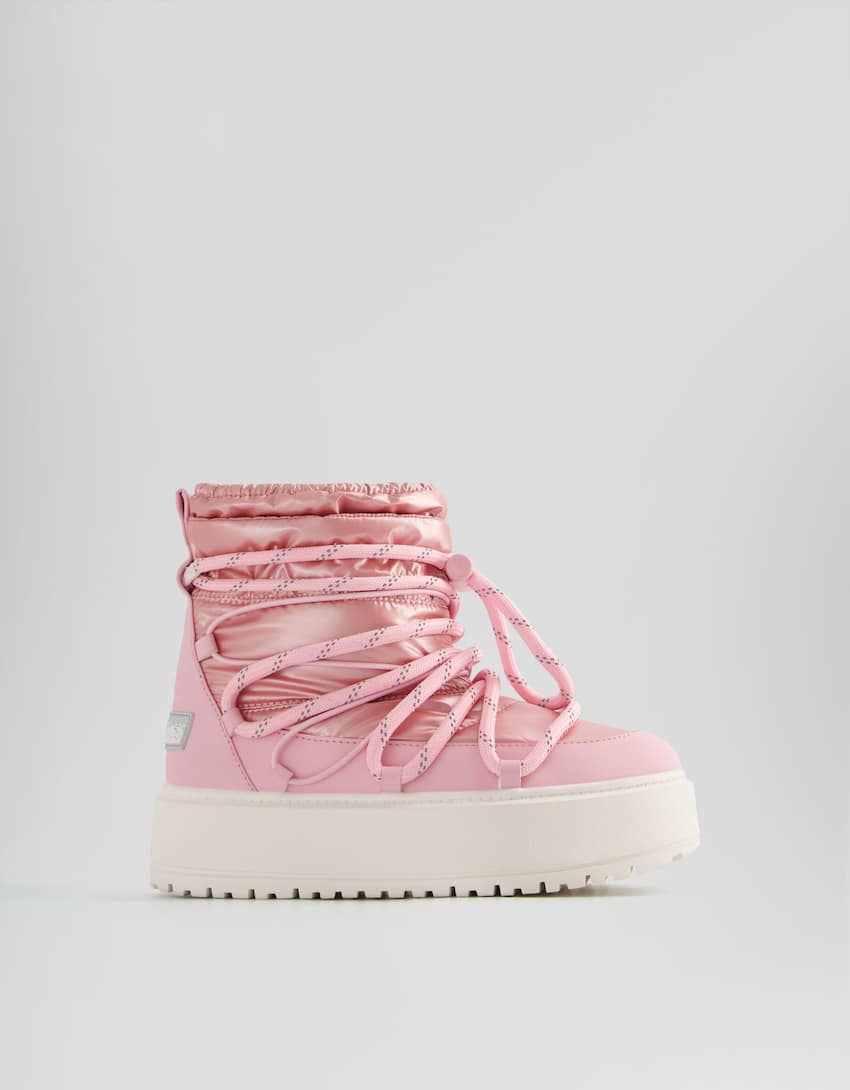 Padded ankle boots with lace-up detail-Pink-6
