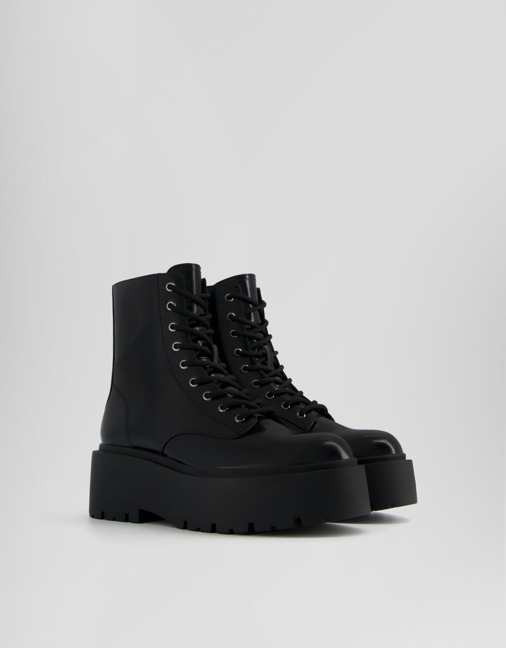 Bottines lacets plateforme-Noir-0