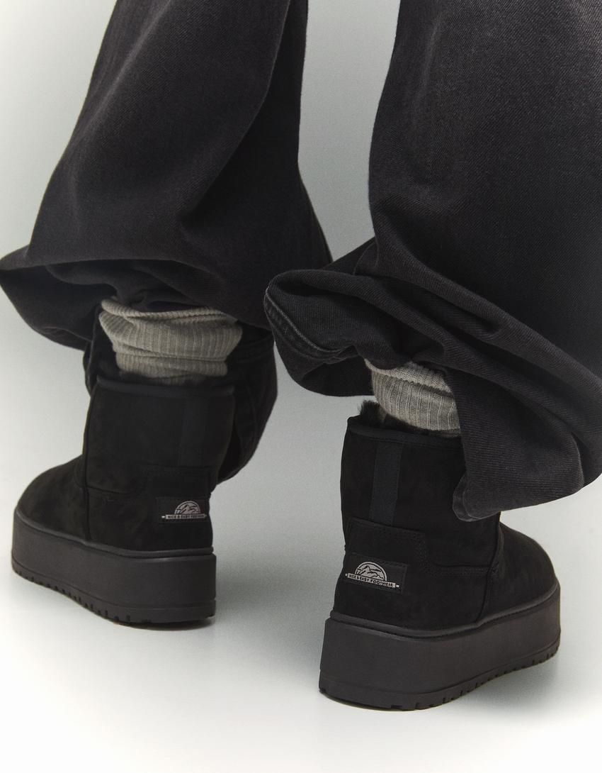 Platform ankle boots with faux fur lining-BLACK-2