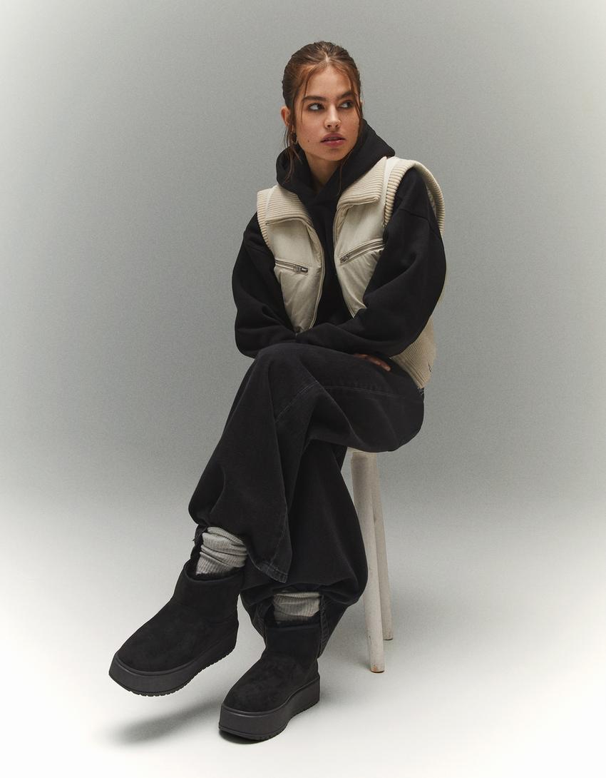 Platform ankle boots with faux fur lining-BLACK-1