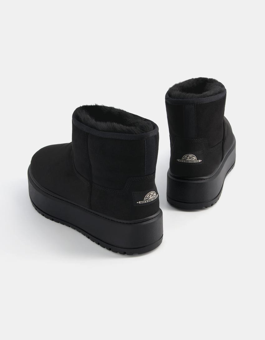 Platform ankle boots with faux fur lining-BLACK-4