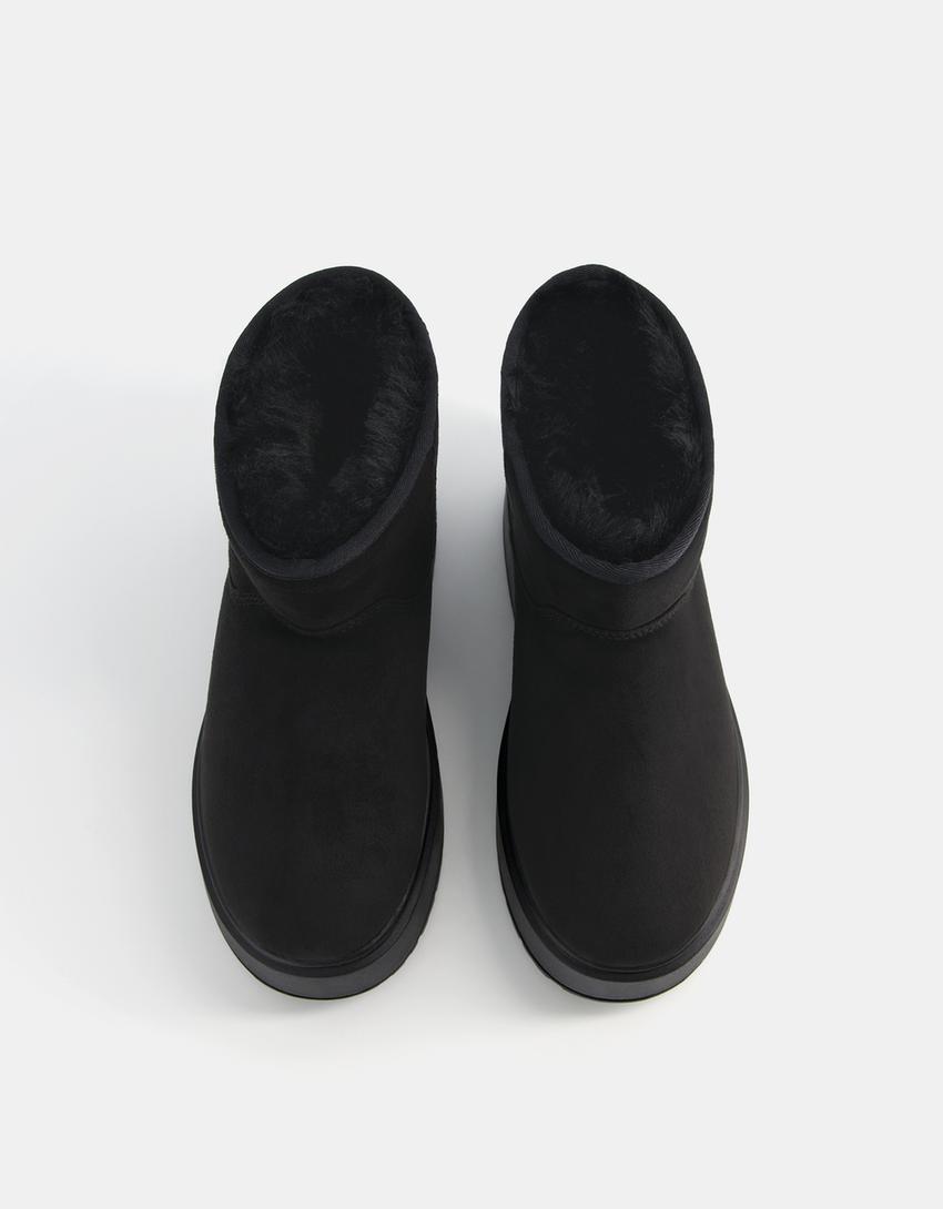 Platform ankle boots with faux fur lining-BLACK-5