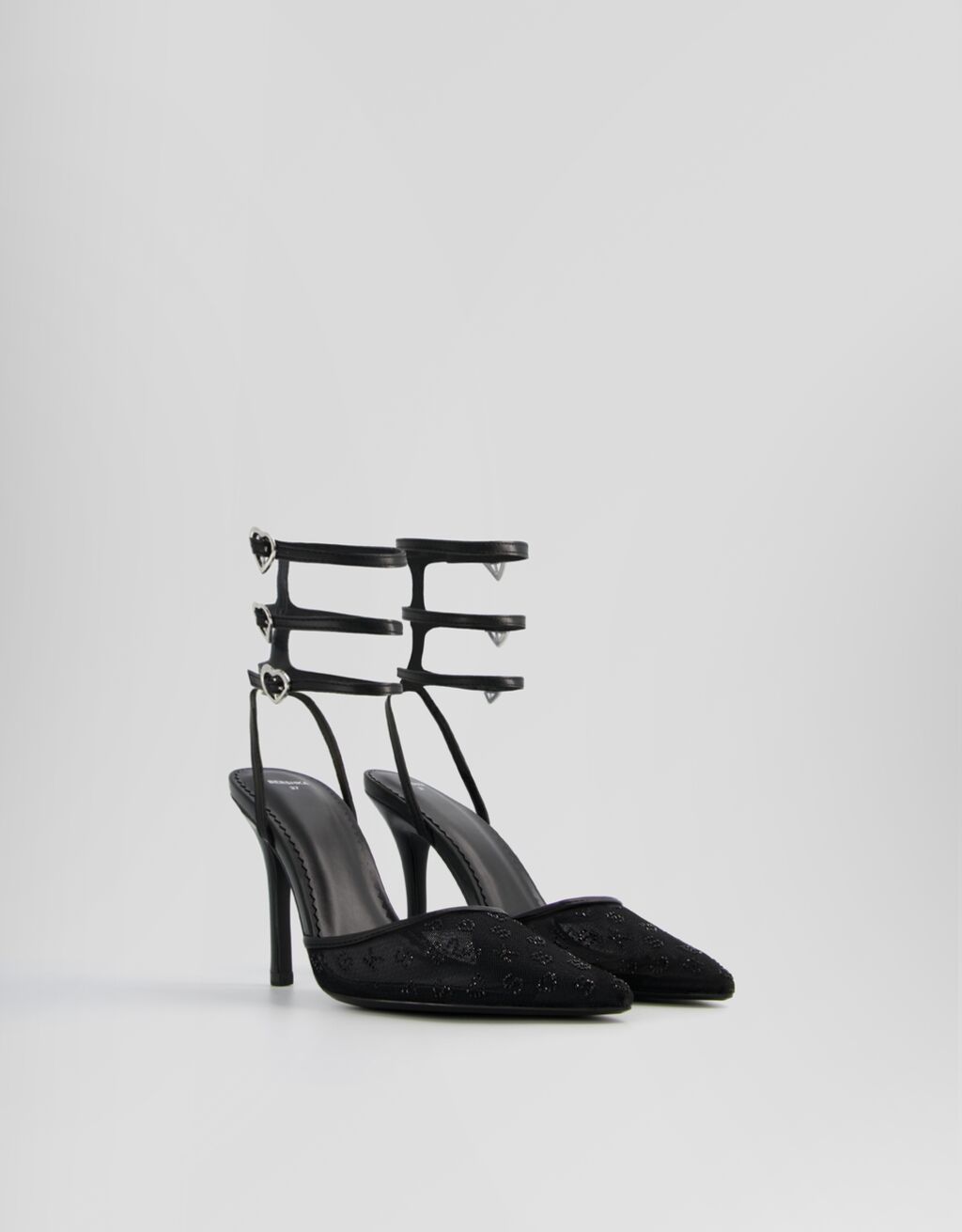 Escarpins brillants, brides avec boucles en forme de cœur-Noir-0