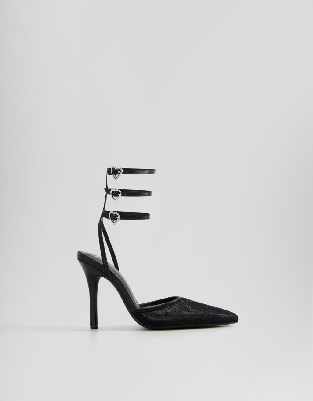 Escarpins brillants, brides avec boucles en forme de cœur-Noir-5