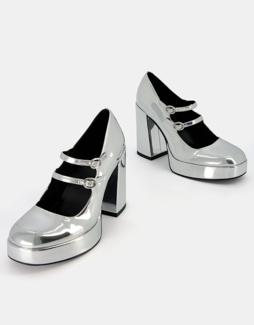 Platform heel shoes with metallic ankle strap - Women | Bershka