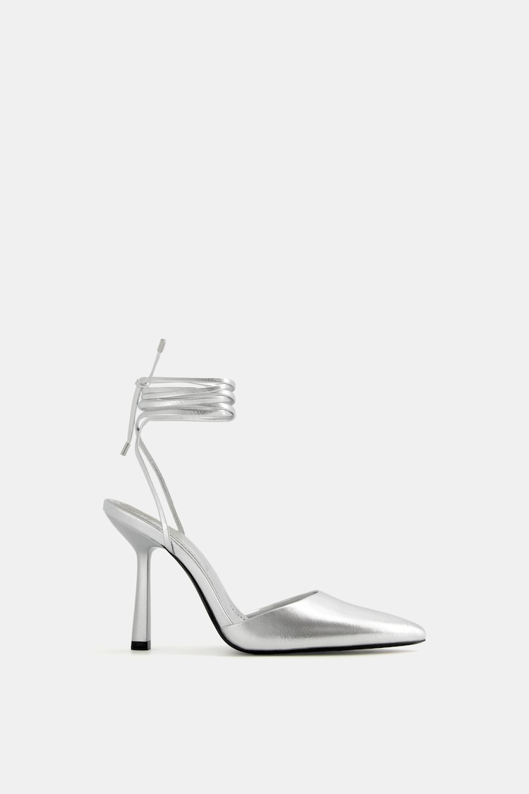 Metallic lace-up high-heel shoes